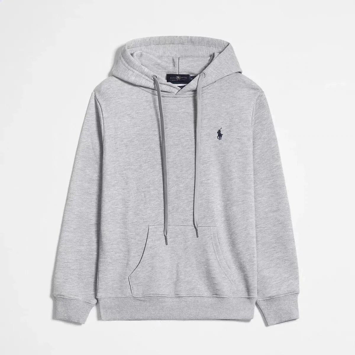 Design Polo Player Embroidery Casual Hoodie Gray