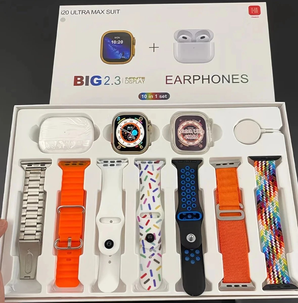 Design i20 Ultra Max Suit 10 in 1 Smartwatch and Earphones Set Multicolor