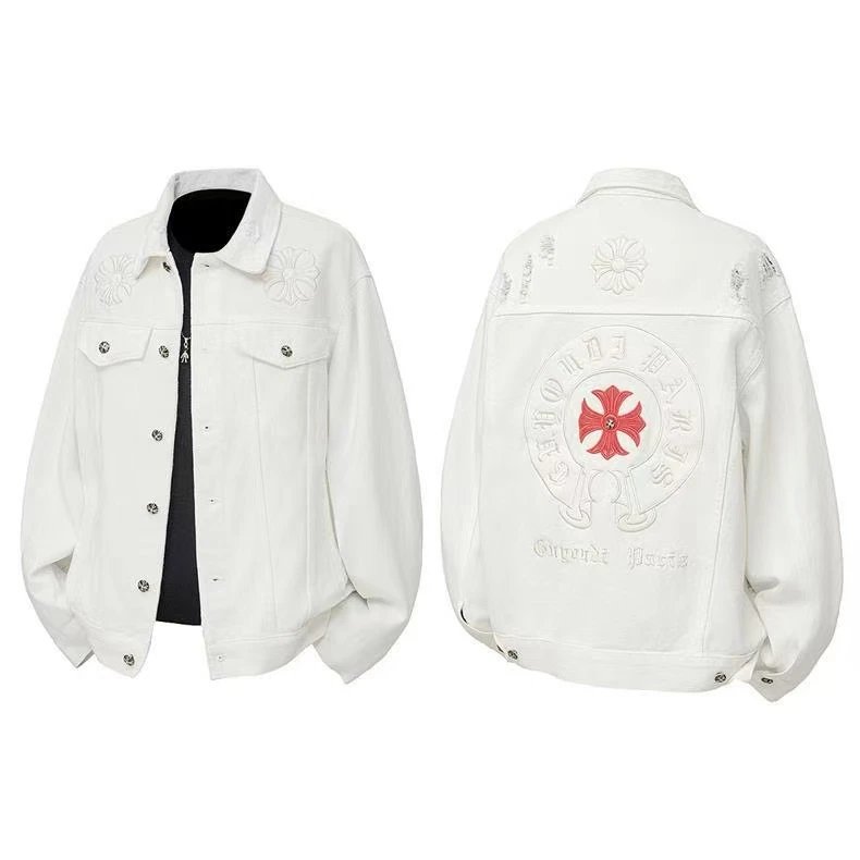 Design Embroidered Denim Jacket White
