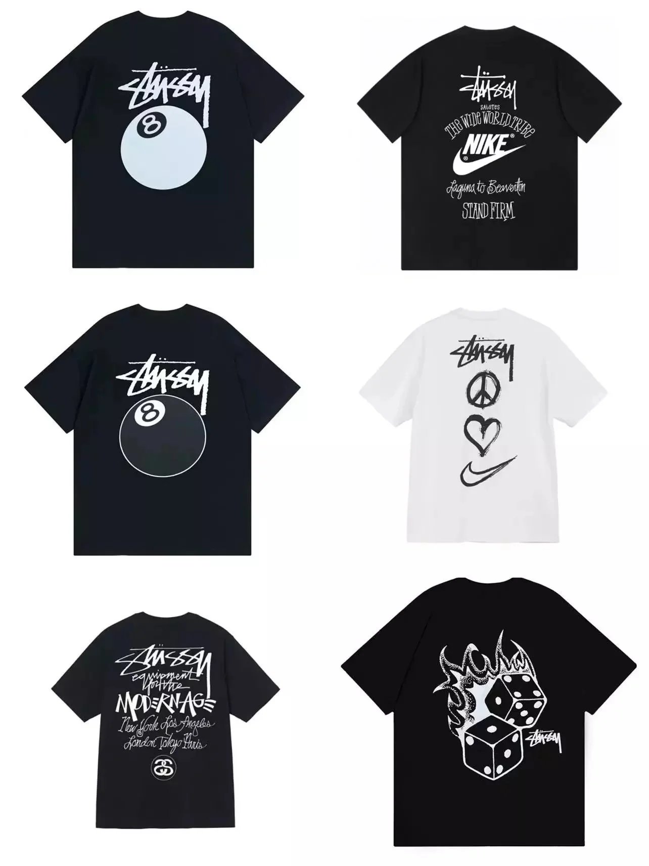 Stussy Graphic T-Shirt Collection - Black and White