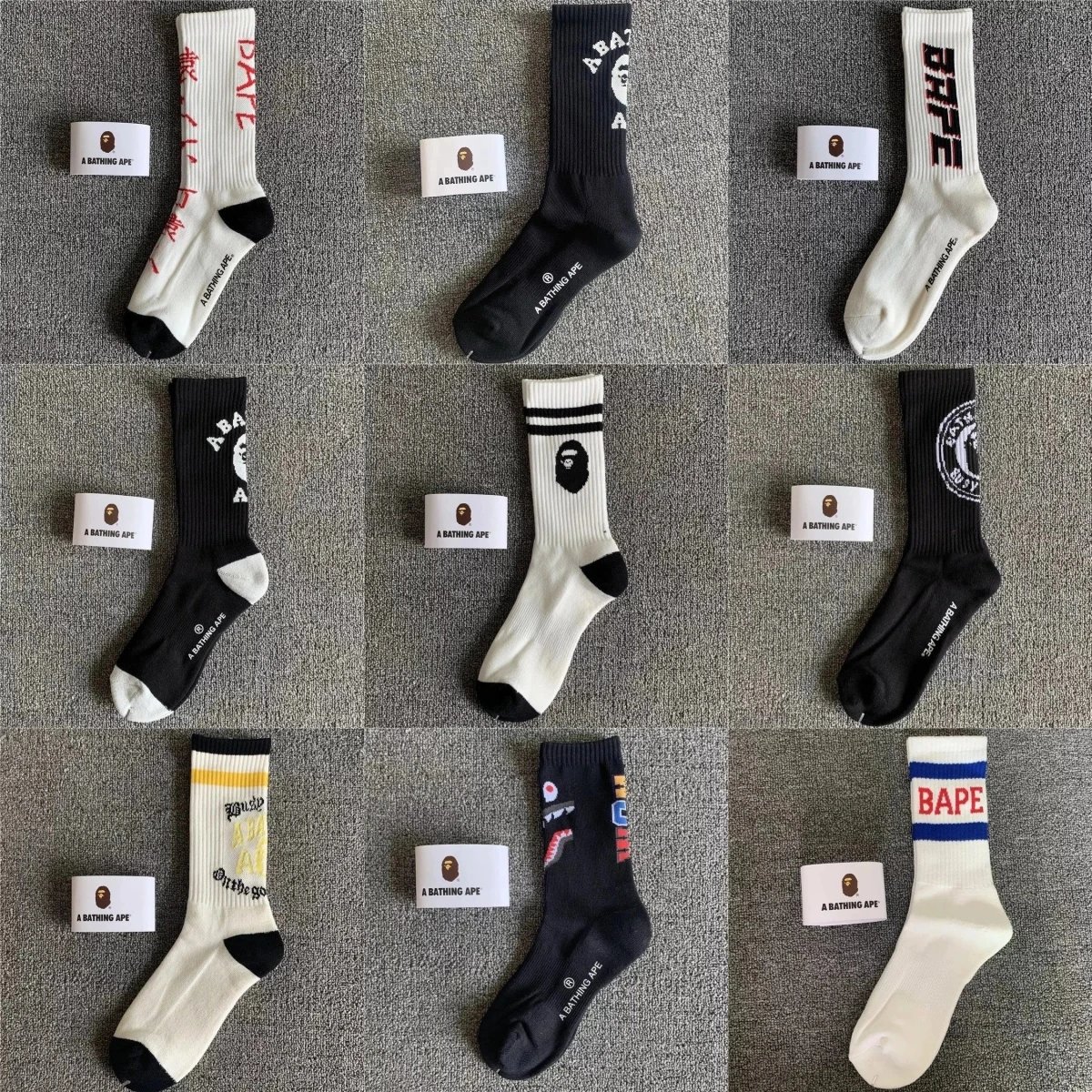 BAPE and Designer Graphic Crew Socks Collection - Multicolor