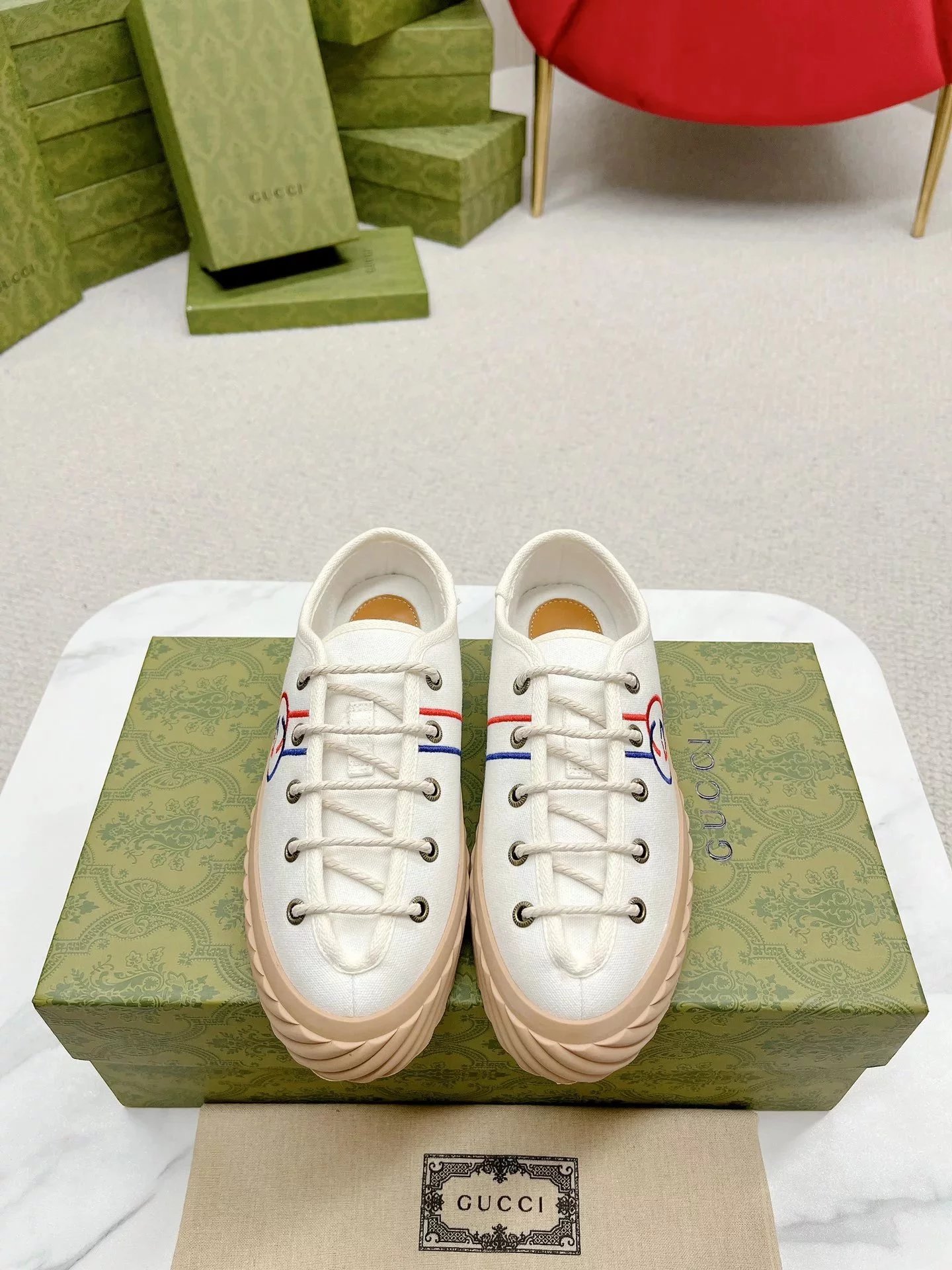 Gucci Web Stripe Low-Top Sneakers - White and Green