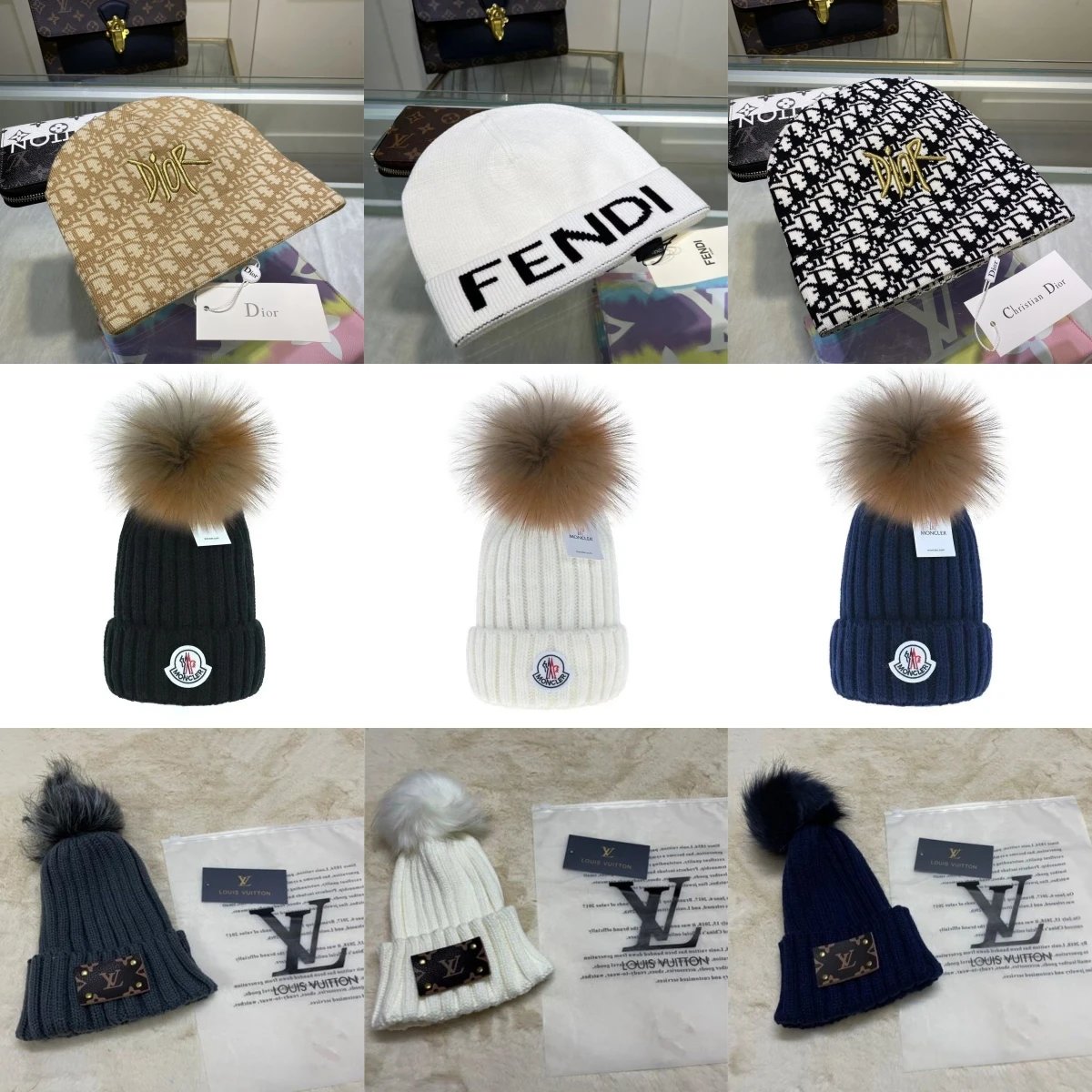 Designer Logo Knit Beanie Collection - Multicolor